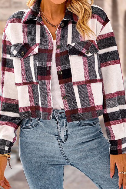 Modische Damenjacke Kariert Casual Kurz - IdealeKleiden