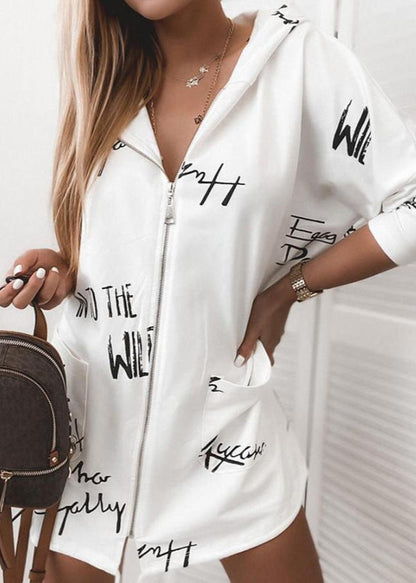 Stylische Hoodie Jacke mit Letter Print Reißverschluss