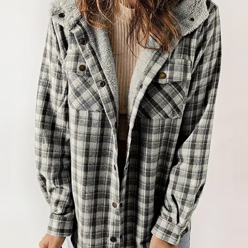 Karierte Herbstjacke Lässig Kapuzen