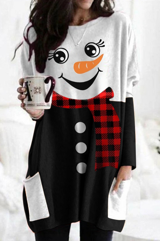 Weihnachtskleid Patchwork Druck Frauen Party - IdealeKleiden