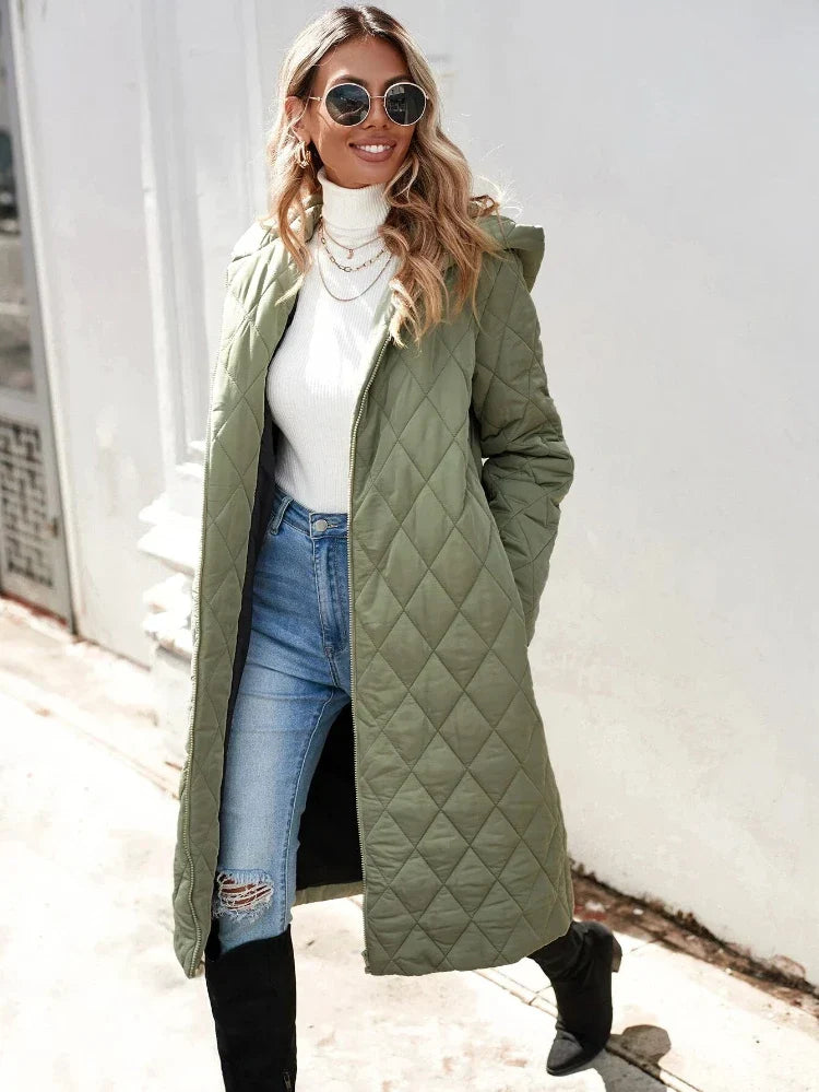 Lange Damen Daunenjacke Kapuze Warm