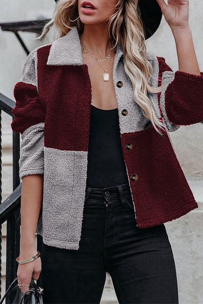 Modische Jacke Color Block Kontrast Kragen