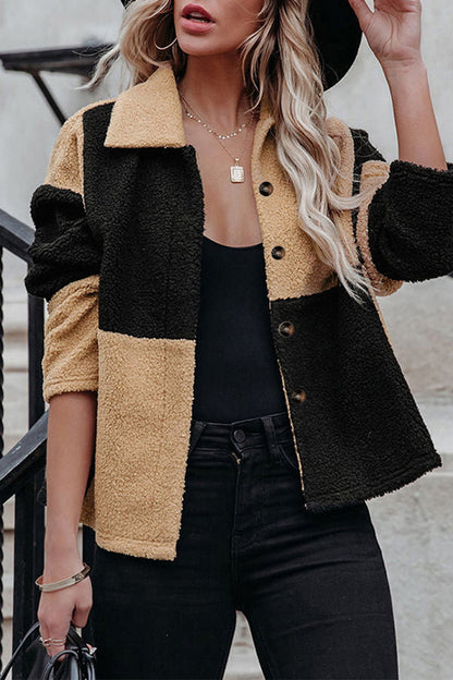 Modische Jacke Color Block Kontrast Kragen