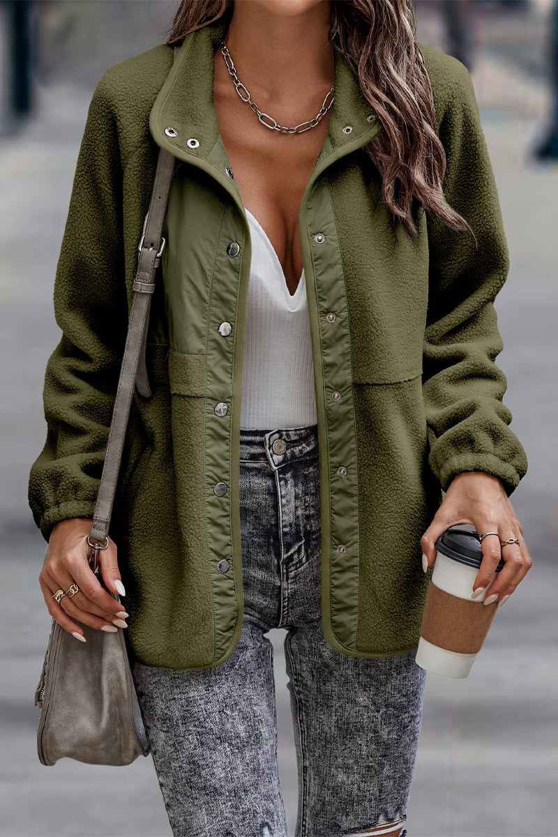 Stylische Rollkragenjacke mit Taschen Patchwork Design