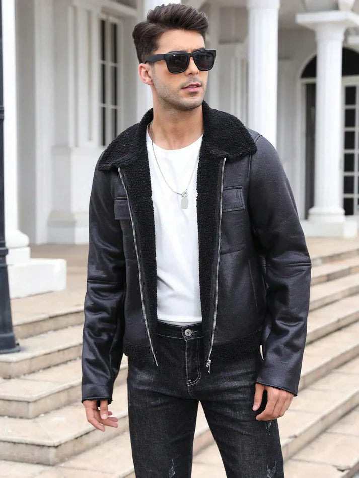 Herren Lederjacke Winter Warm Stilvoll - IdealeKleiden