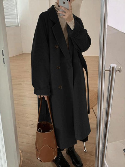 Stylischer Oversized Mantel Lang Reverskragen Gürtel