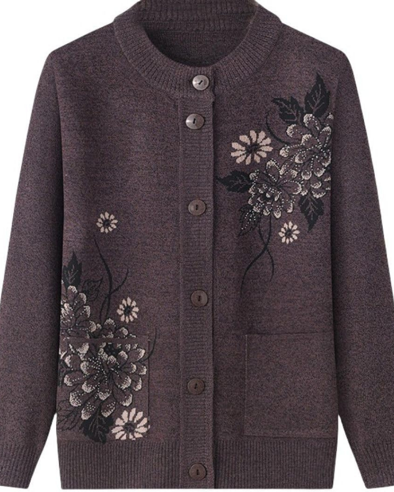 Blumenmuster Strickjacke Damen