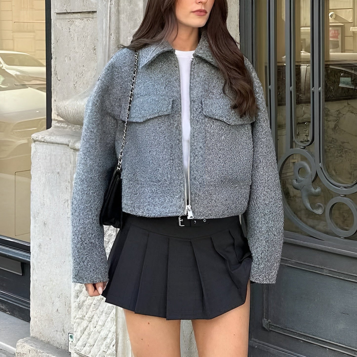 Stylische Damenjacke Kurz Bomber Modell - IdealeKleiden