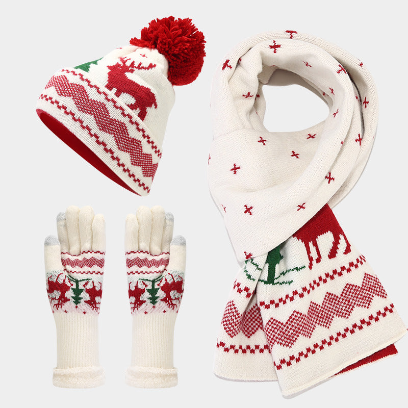 Weihnachtliches Accessoireset: Rentier Mütze Schal Handschuhe