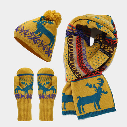Weihnachtliches Accessoireset: Rentier Mütze Schal Handschuhe