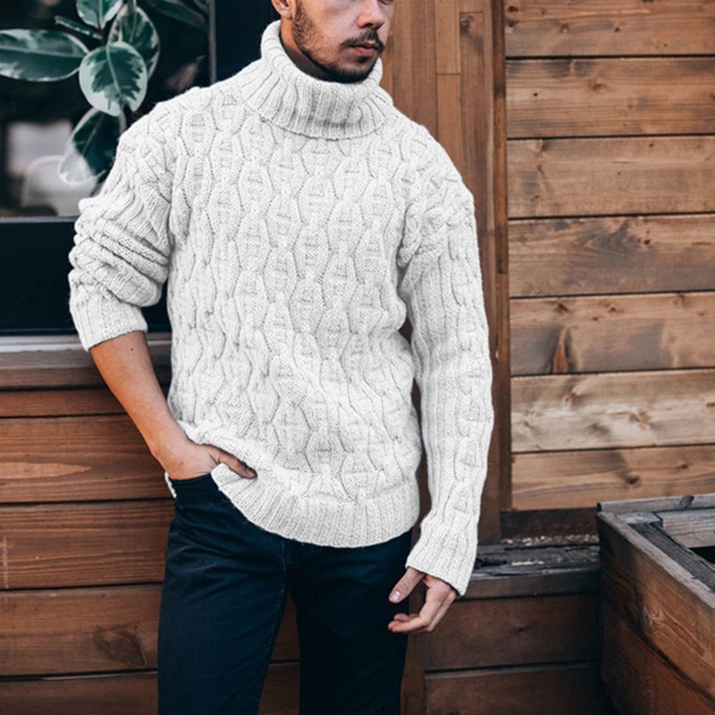 Herren Pullover Grobstrick Hochkragen Zopfmuster