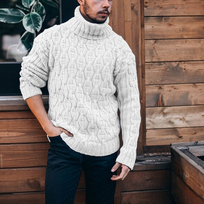 Herren Pullover Grobstrick Hochkragen Zopfmuster