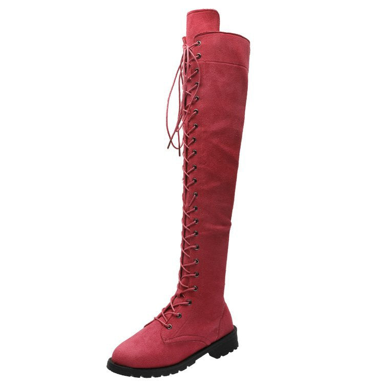Damen Overknee Stiefel Schnürung Rutschfest Elegant