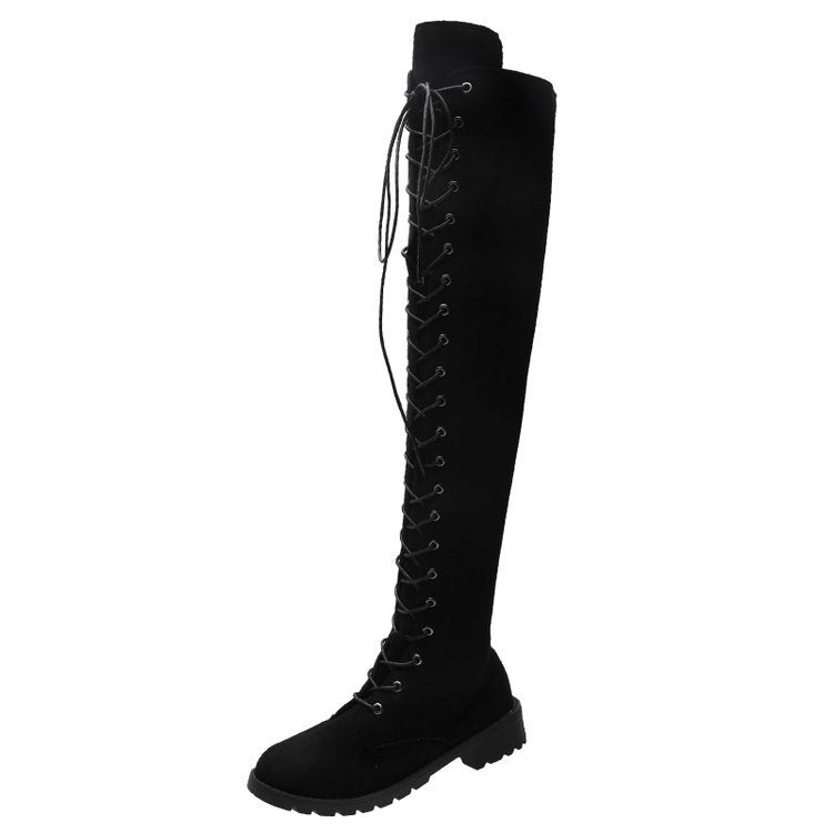 Damen Overknee Stiefel Schnürung Rutschfest Elegant