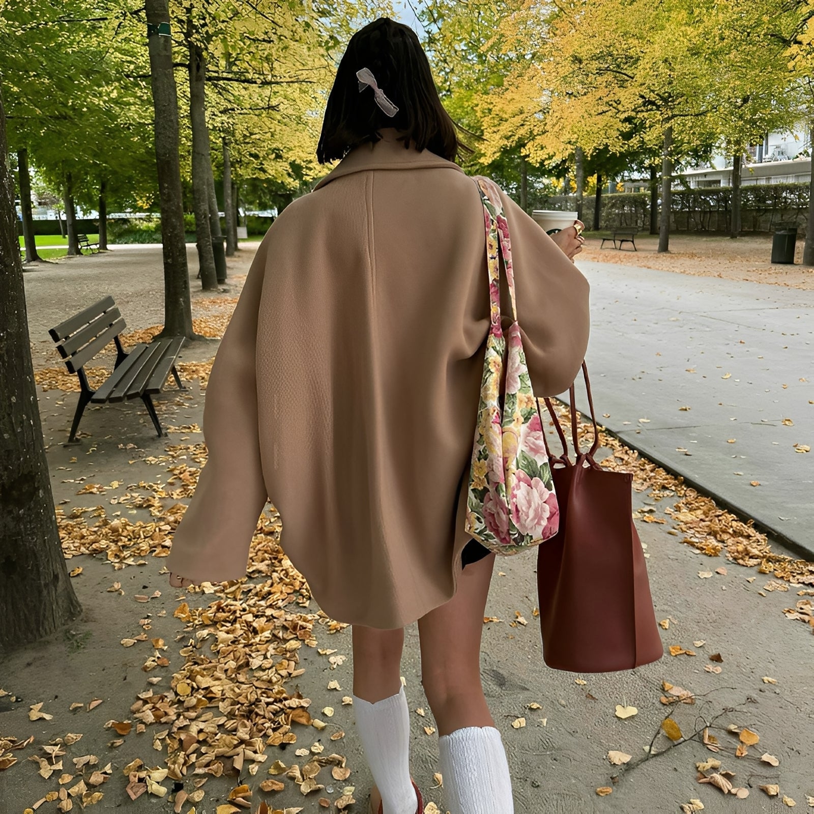 Große Damenmantel Oversized Doppelknopf Modern - IdealeKleiden