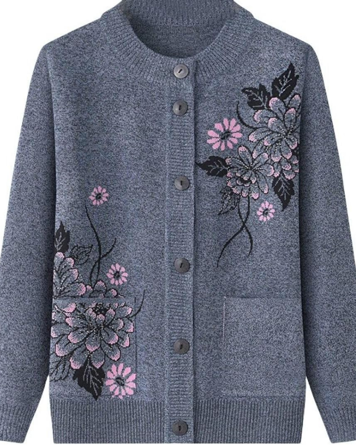 Blumenmuster Strickjacke Damen