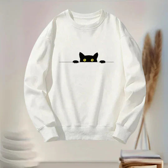 Schwarz Katzen Sweatshirt Frauen Mode