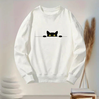 Schwarz Katzen Sweatshirt Frauen Mode