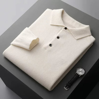 Merino Polo Pullover Rippbündchen Warm