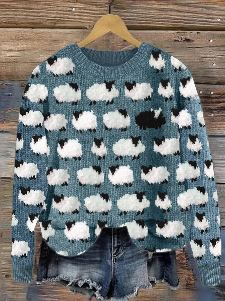 Damen Wollpullover Schaf-Design Weich