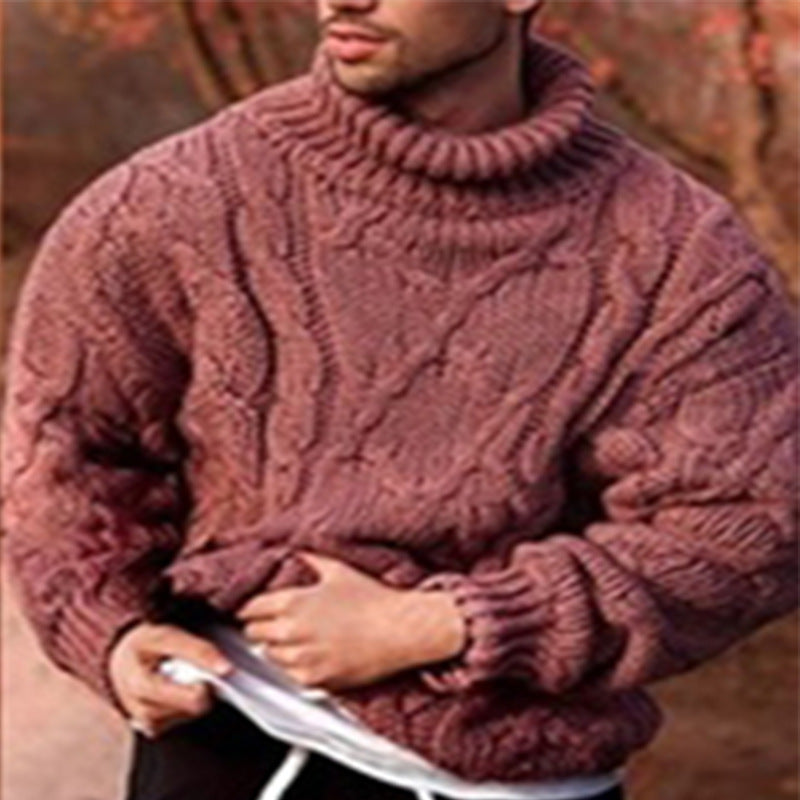 Übergrößer Sweater Hochkragen Wolle Kabelstrick