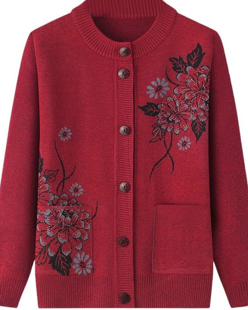 Blumenmuster Strickjacke Damen