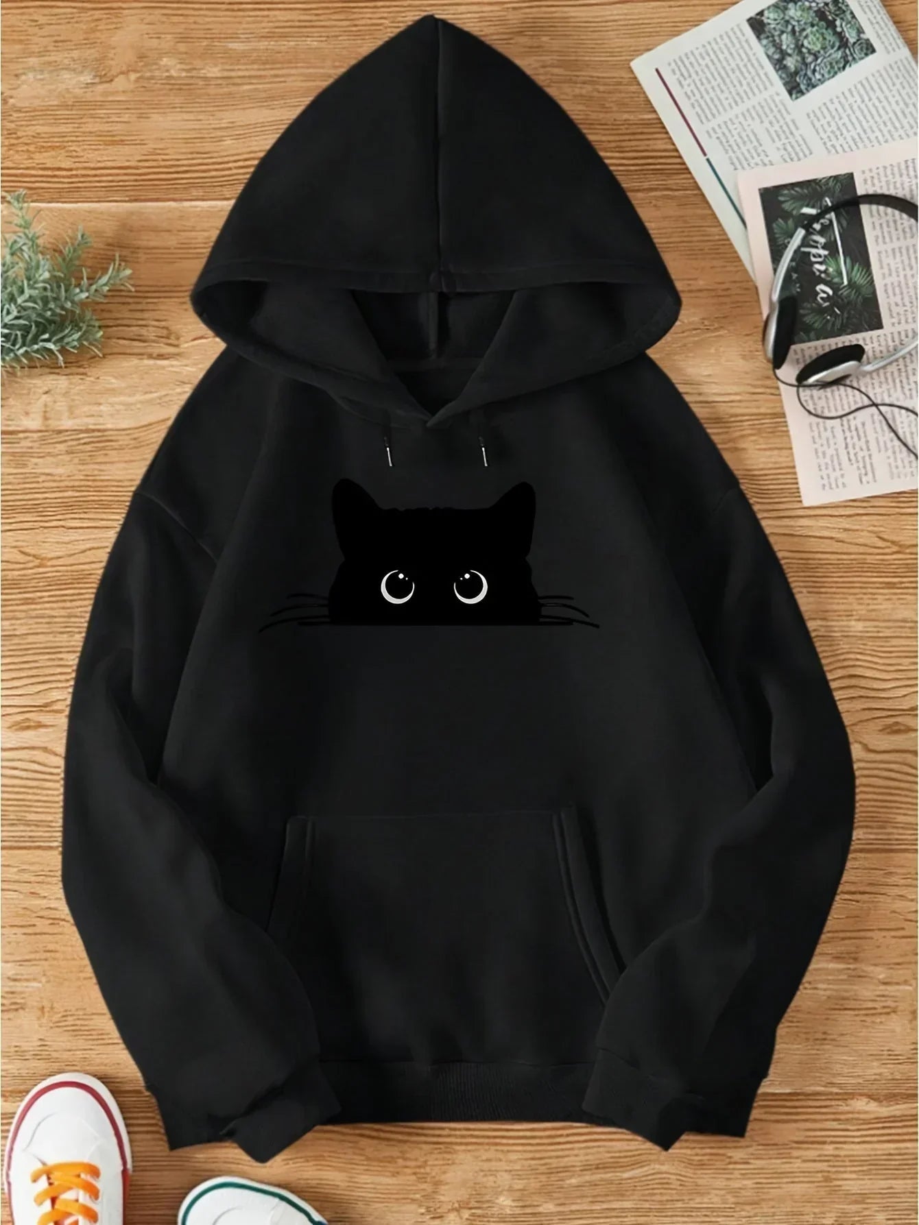 Kuschel-Hoodie Katzen-Motiv Kapuze - IdealeKleiden
