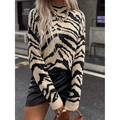Stylische Damenkleidung | Zebra Jersey Pullover Damen Herbst Winter - IdealeKleiden