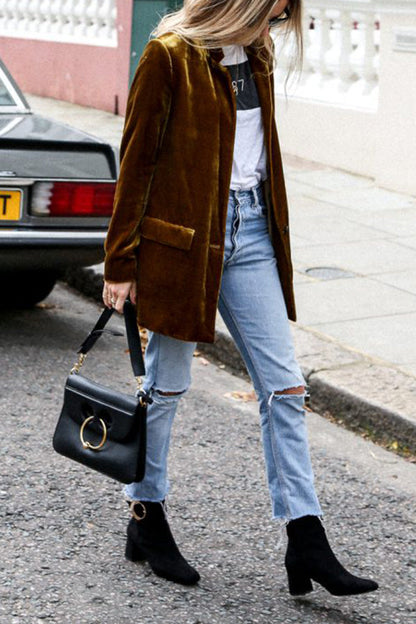 Stylischer Samt Blazer Damen Streetwear - IdealeKleiden