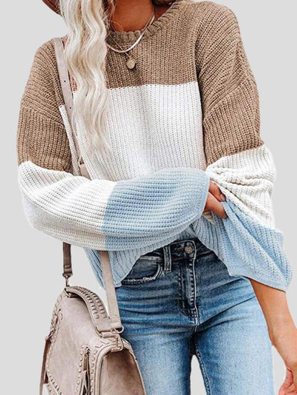 Herbstliche Strickpullover Farbblock Casual