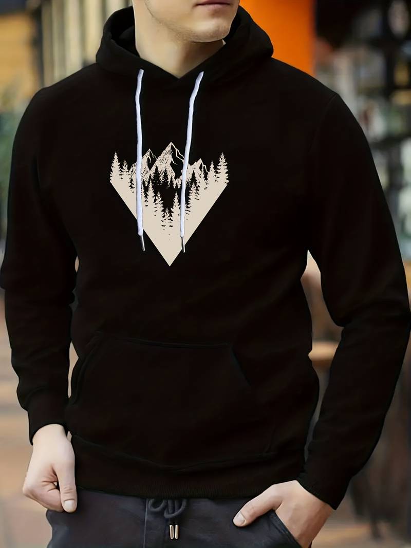 Herren Retro Berg Hoodie Elegant Grau