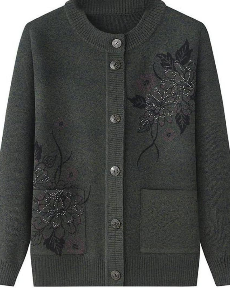 Blumenmuster Strickjacke Damen