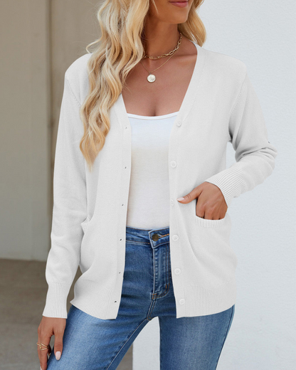 Damen Strickjacke V-Ausschnitt Langärmelig