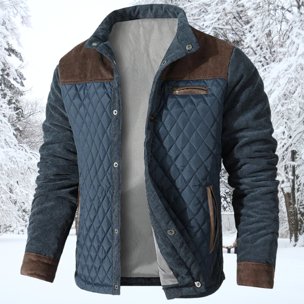 Gepolsterte Winterjacke Klassisch Knopfverschluss Kontrast Ärmel