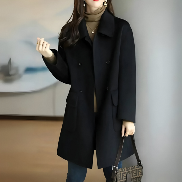 Damen Wolljacke Lang Elegant Knopfverschluss