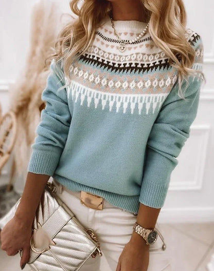Strickpullover Damen Fair Isle Muster Weich Warm - IdealeKleiden
