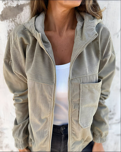 Bequeme Damen-Cordjacke Kapuze