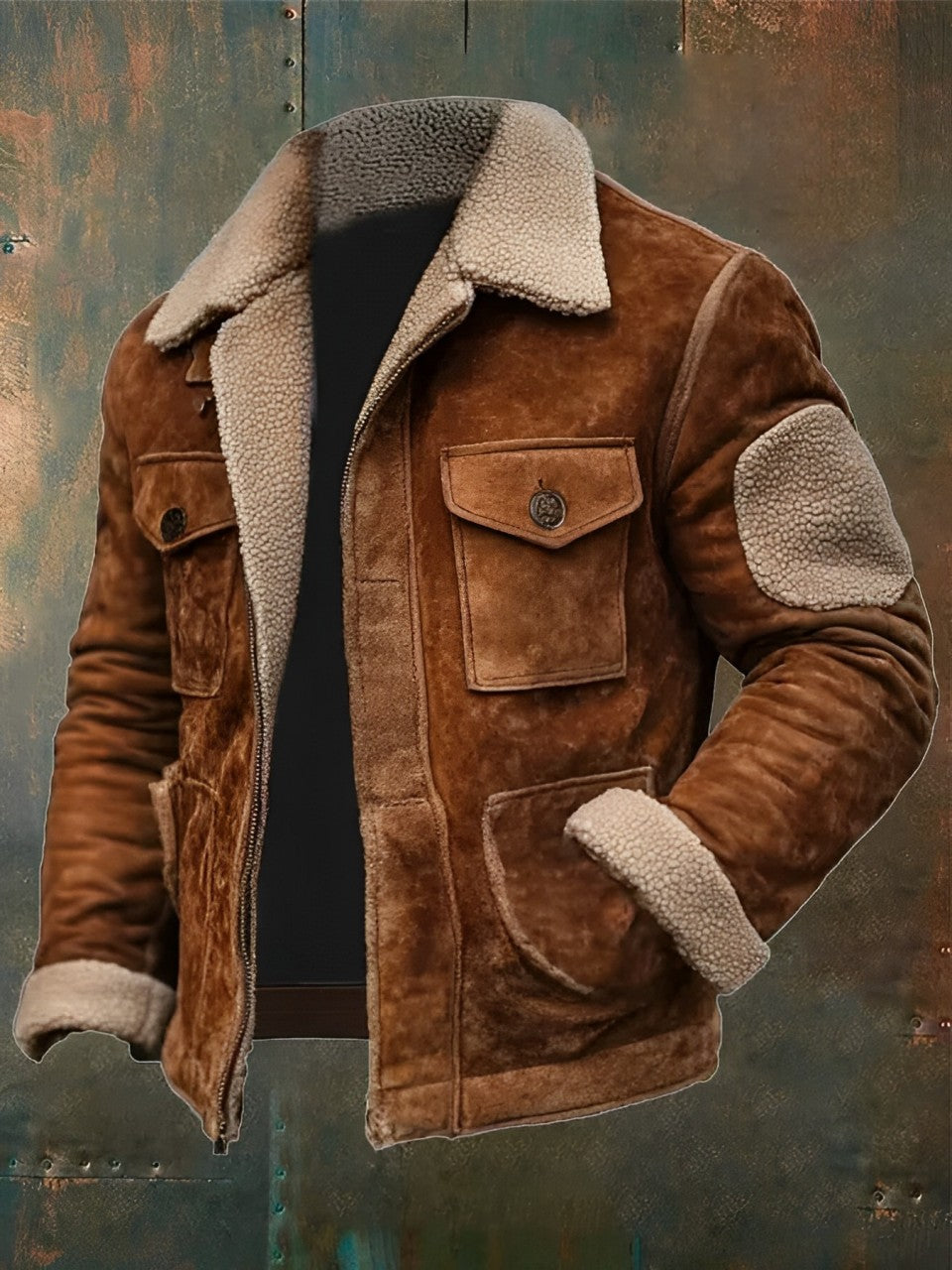 Rustikale Lederjacke Herren Sherpa-Fleece-Innenfutter - IdealeKleiden