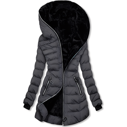 Stylische Damenwinterjacke mit Kapuze