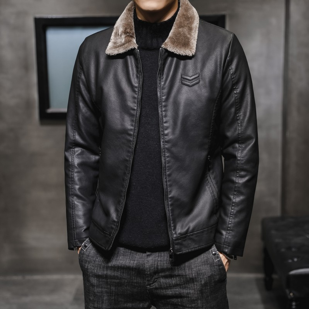Männer Lederjacke Fleece Kragen Stil