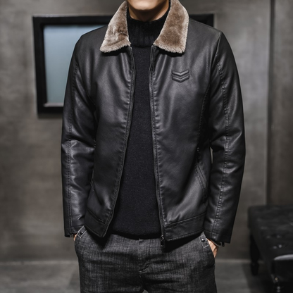 Männer Lederjacke Fleece Kragen Stil