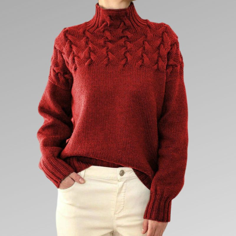 Elegantes Kleid | Strickpullover Hochgeschlossen Geflochtenes Design