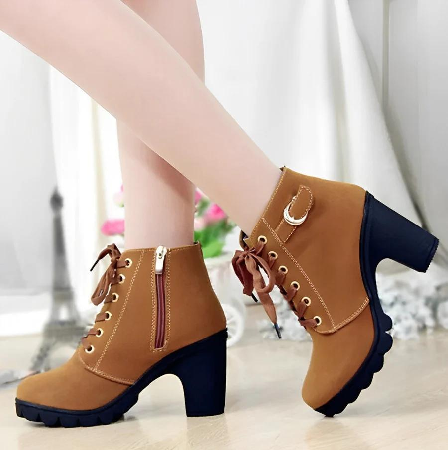Damen Stiefeletten Hoch Absatz Chunky Sohle