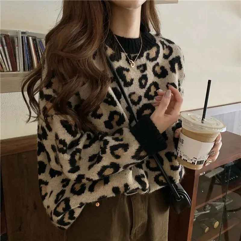 Modisches Kleid | Leopardenpullover Trendy Frauen