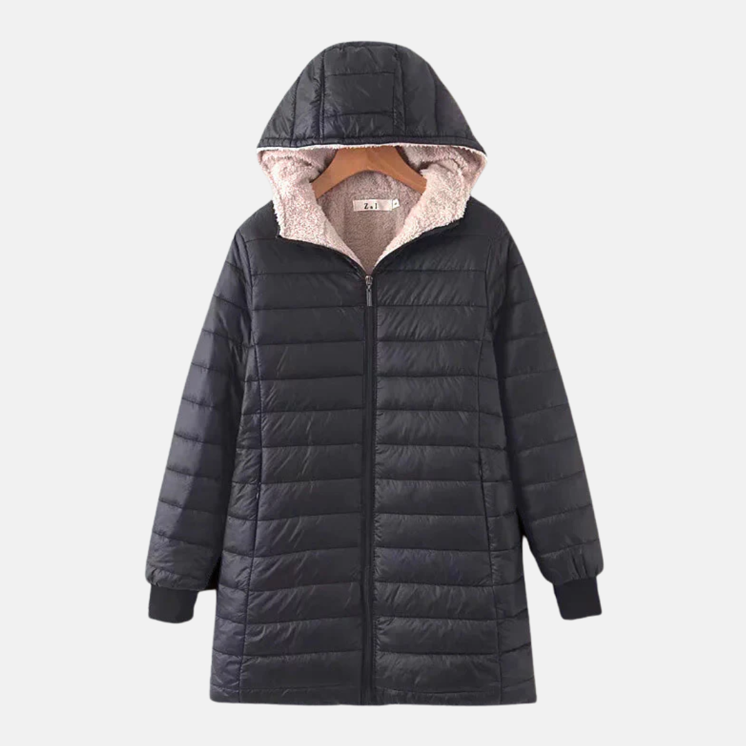 Warme Steppjacke Mittellang Kapuze Fleece