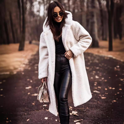 Damen Wintermantel Lang Teddyjacke Kapuze
