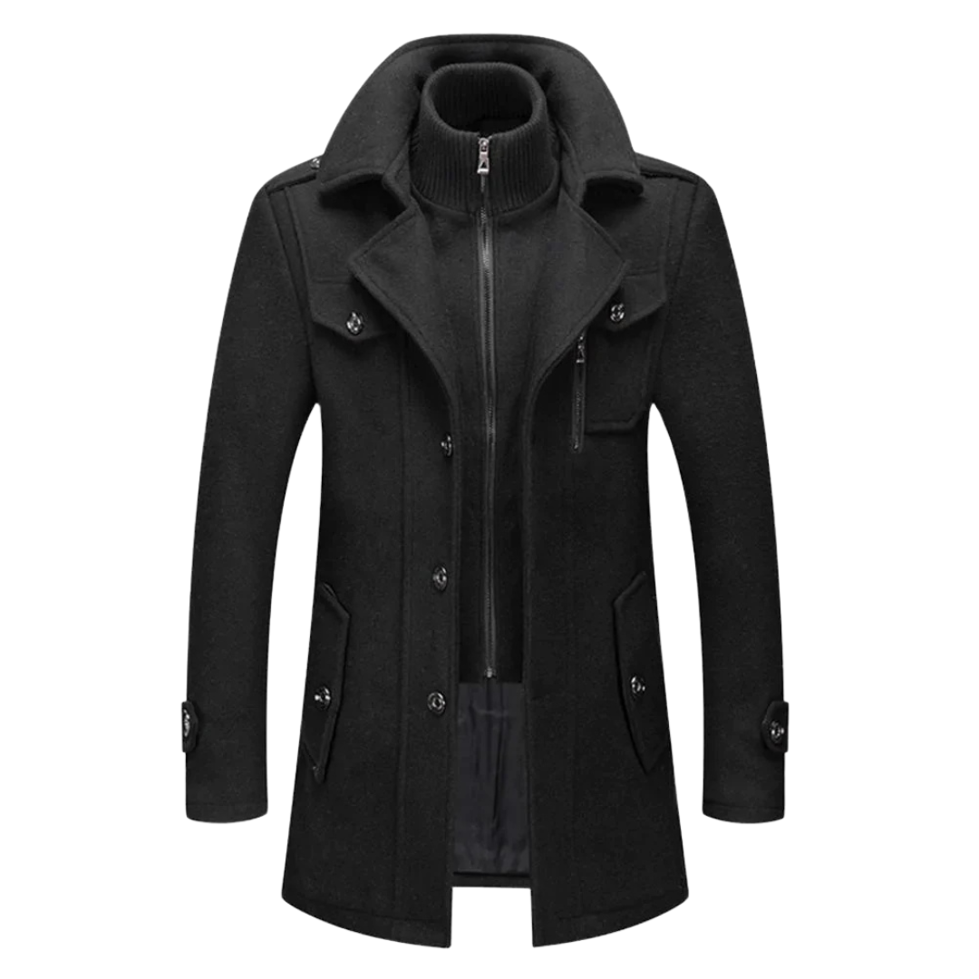 Herren Mantel Schwarz Elegant Hoher Kragen