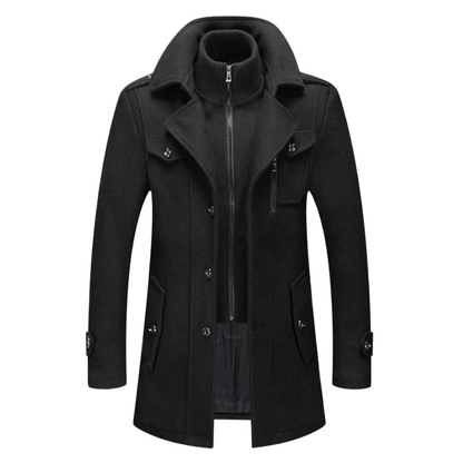Herren Mantel Schwarz Elegant Hoher Kragen