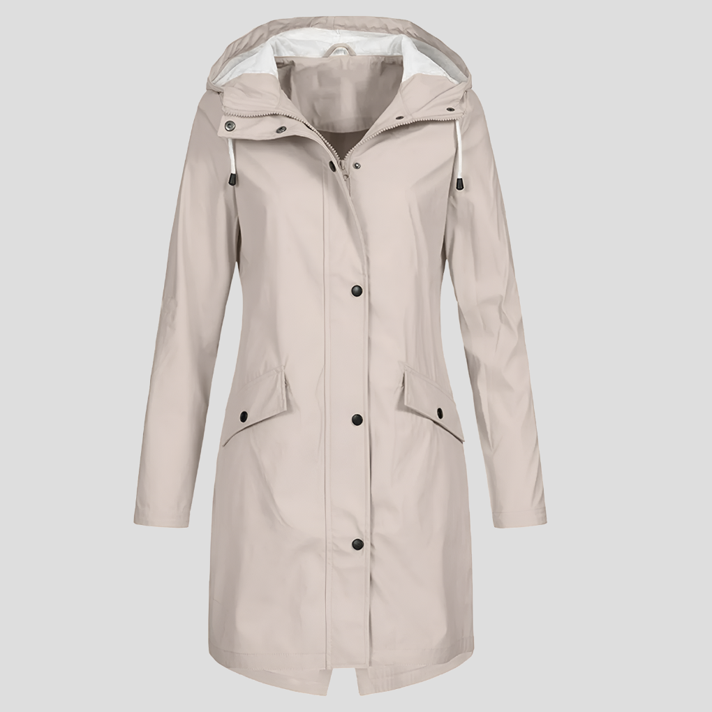 Langer Regenmantel Damen Kapuze Taschen