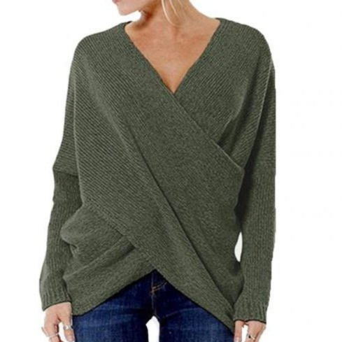 Damenschal Wickelpullover Langärmlig Gerippt